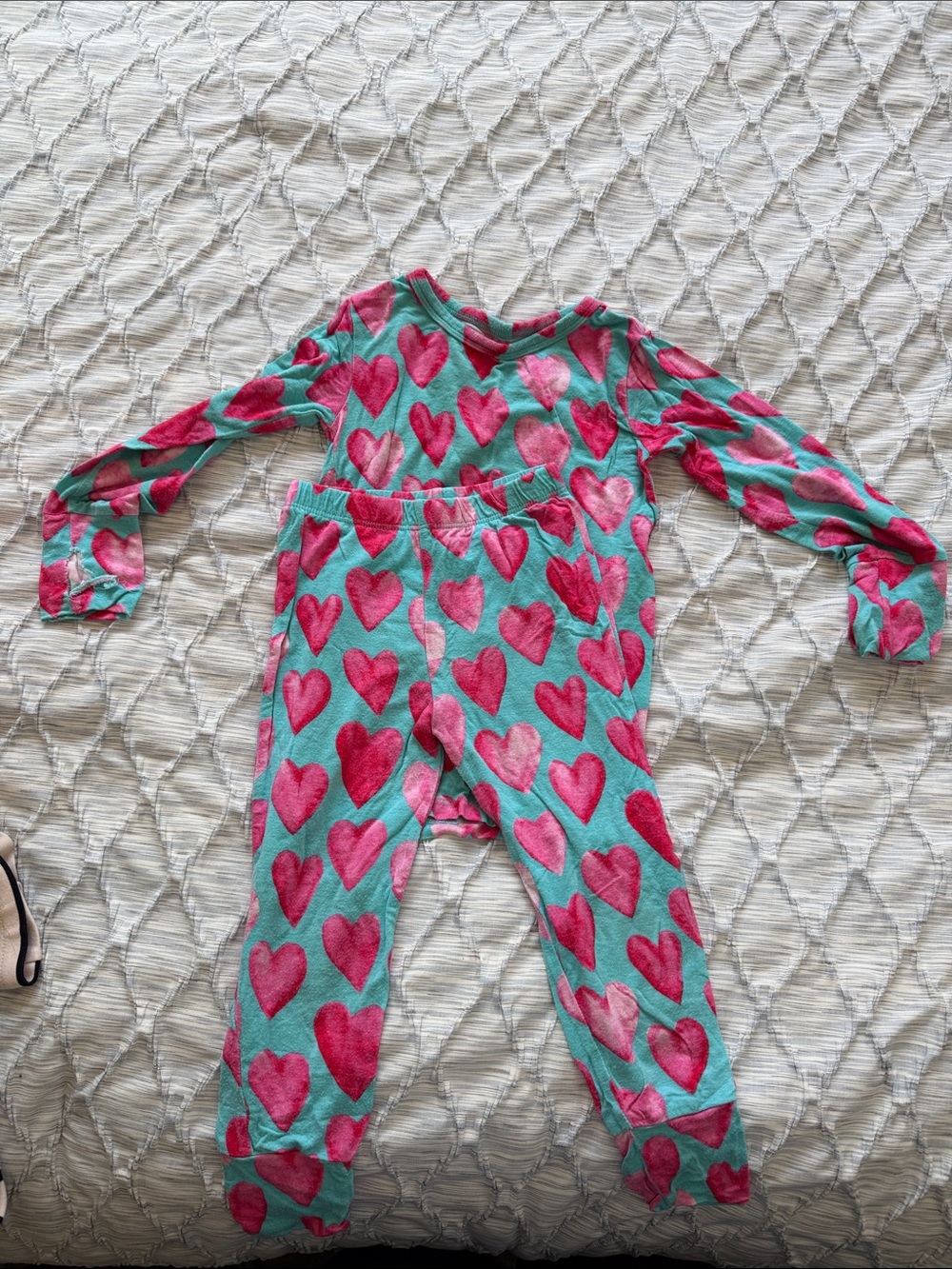 Posh Peanut Teal One-Piece Pajamas with Pink Heart Print